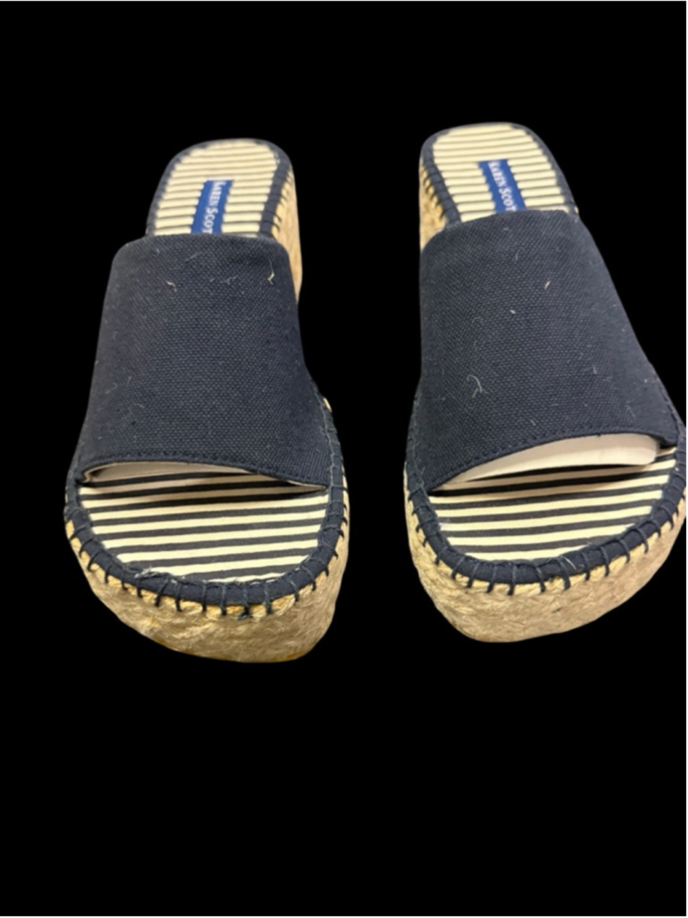 Women's Karen Scott Navy & Beige Striped Espadrille Wedge Sandals 8.5